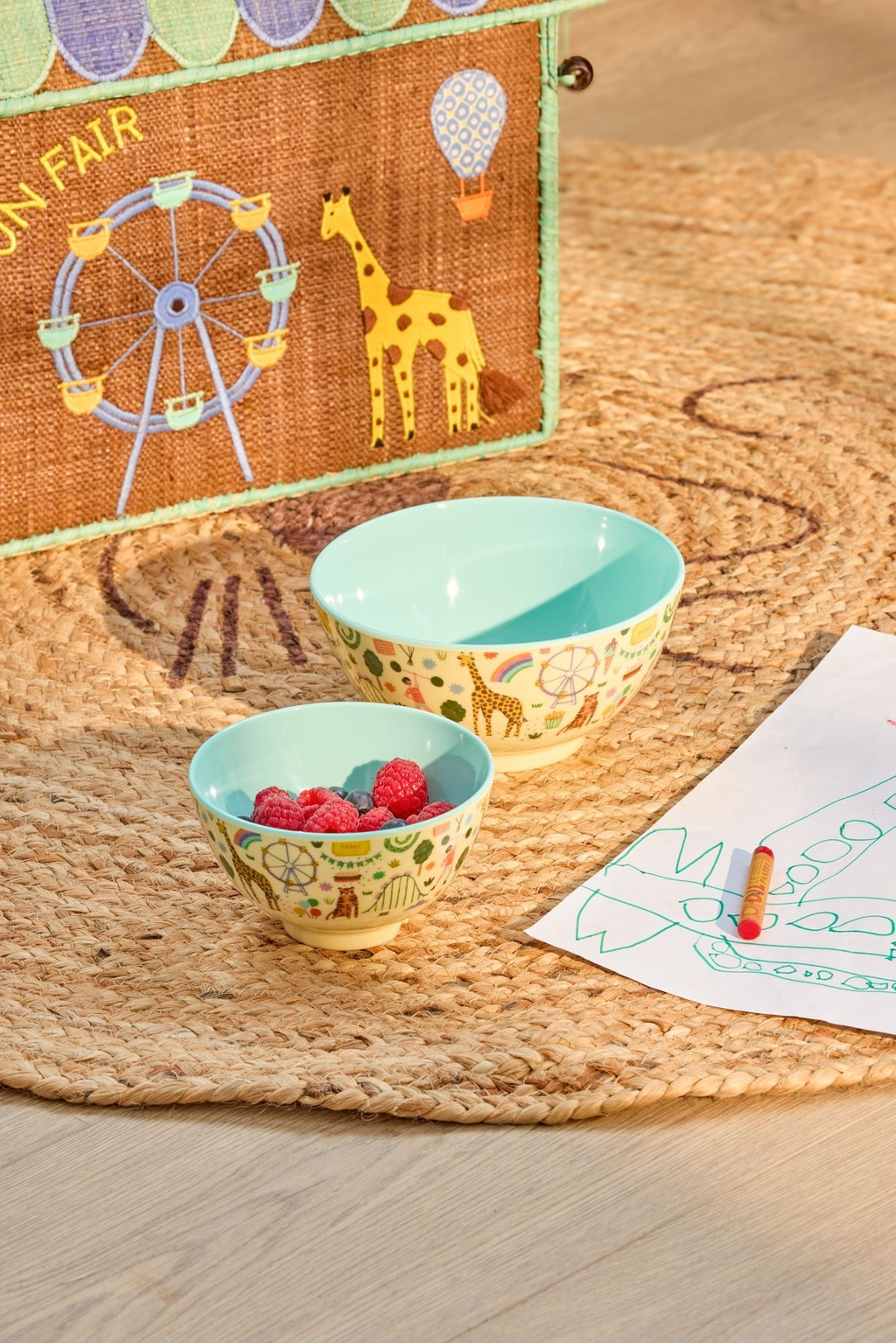 Small Melamine Bowl - Fun Fair Print - Mint- 10.1oz