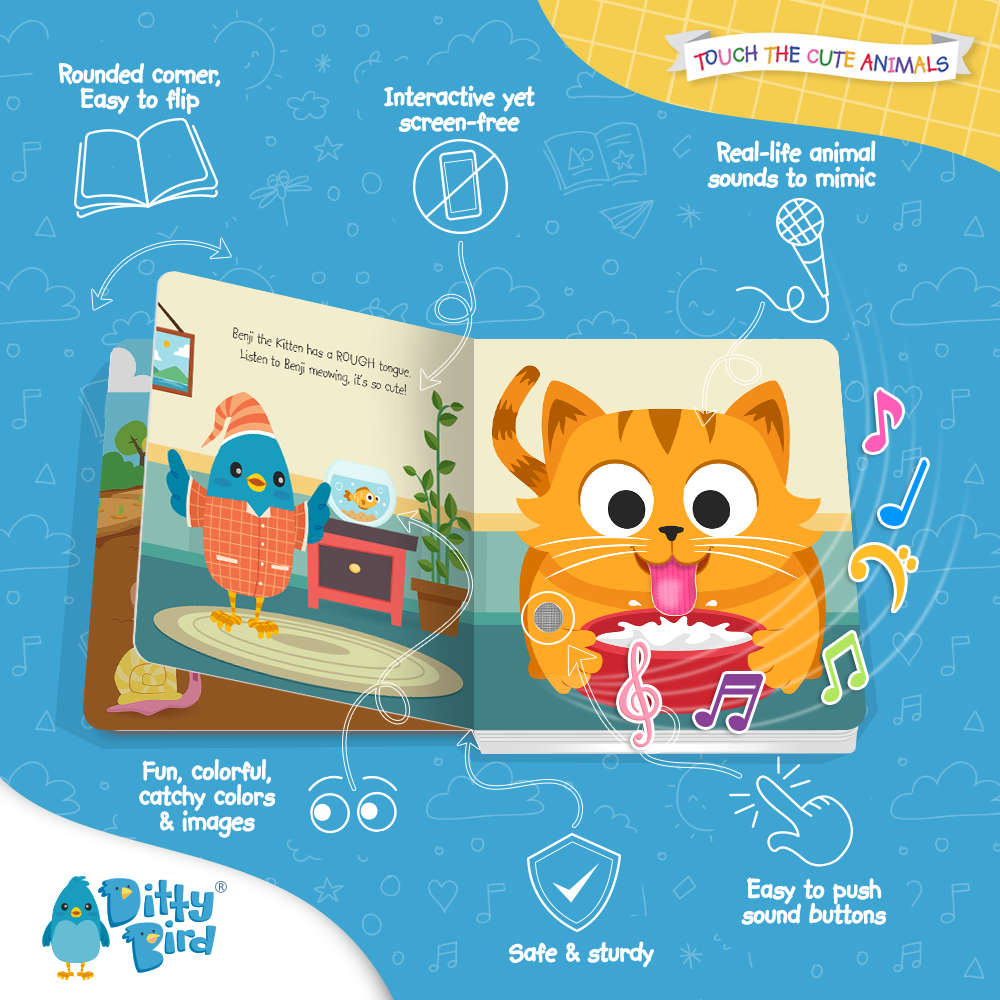 Ditty Bird First Sensory Book Montessori Cute Animals USB-C