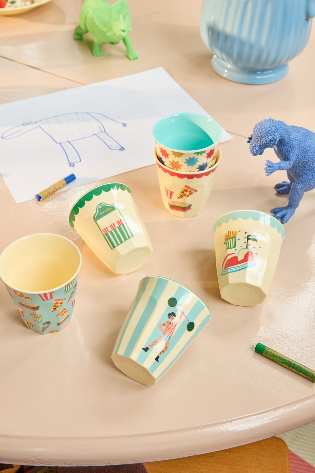 Melamine Kids Cups in Fun Fair Mint Prints - Small - 6 pcs. in Gift Box