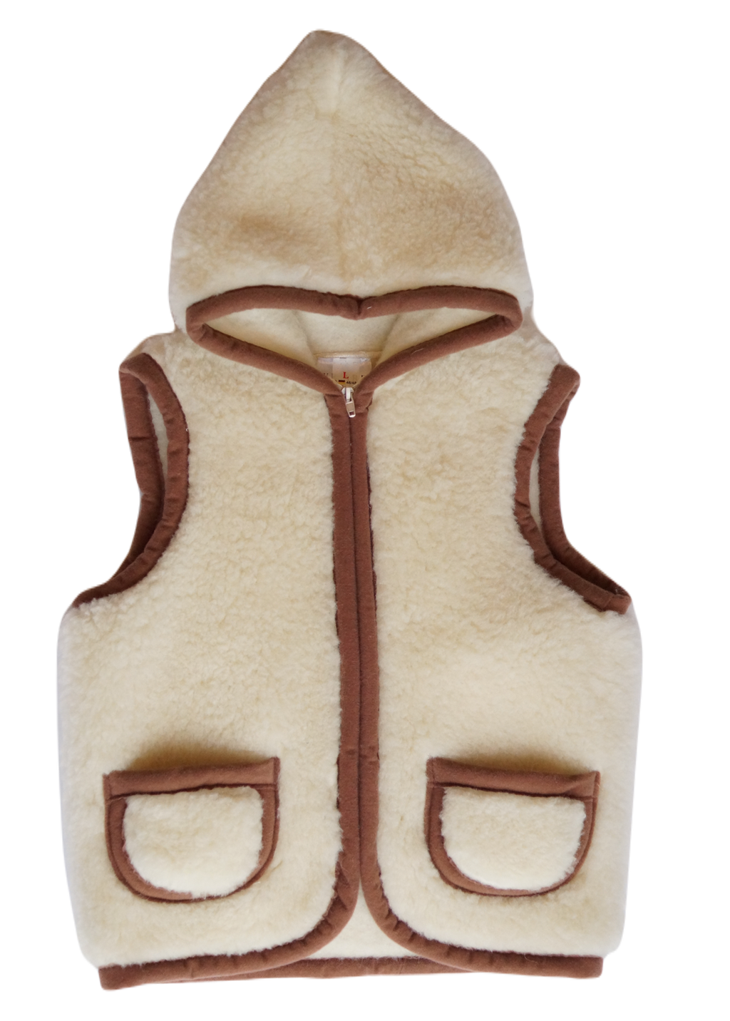 Wollen bodywarmer - Flat White met capuchon