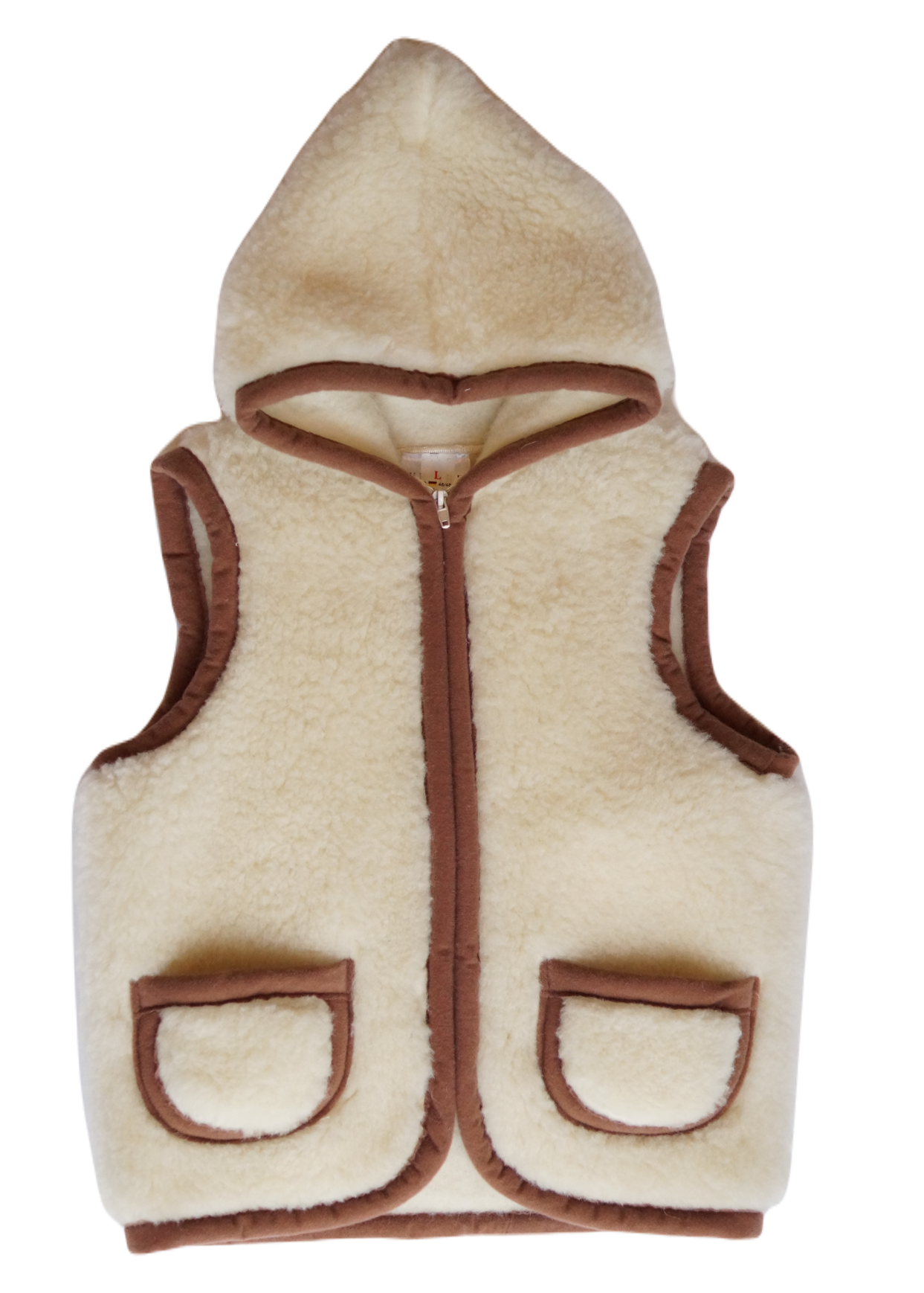 Wollen bodywarmer - Flat White met capuchon