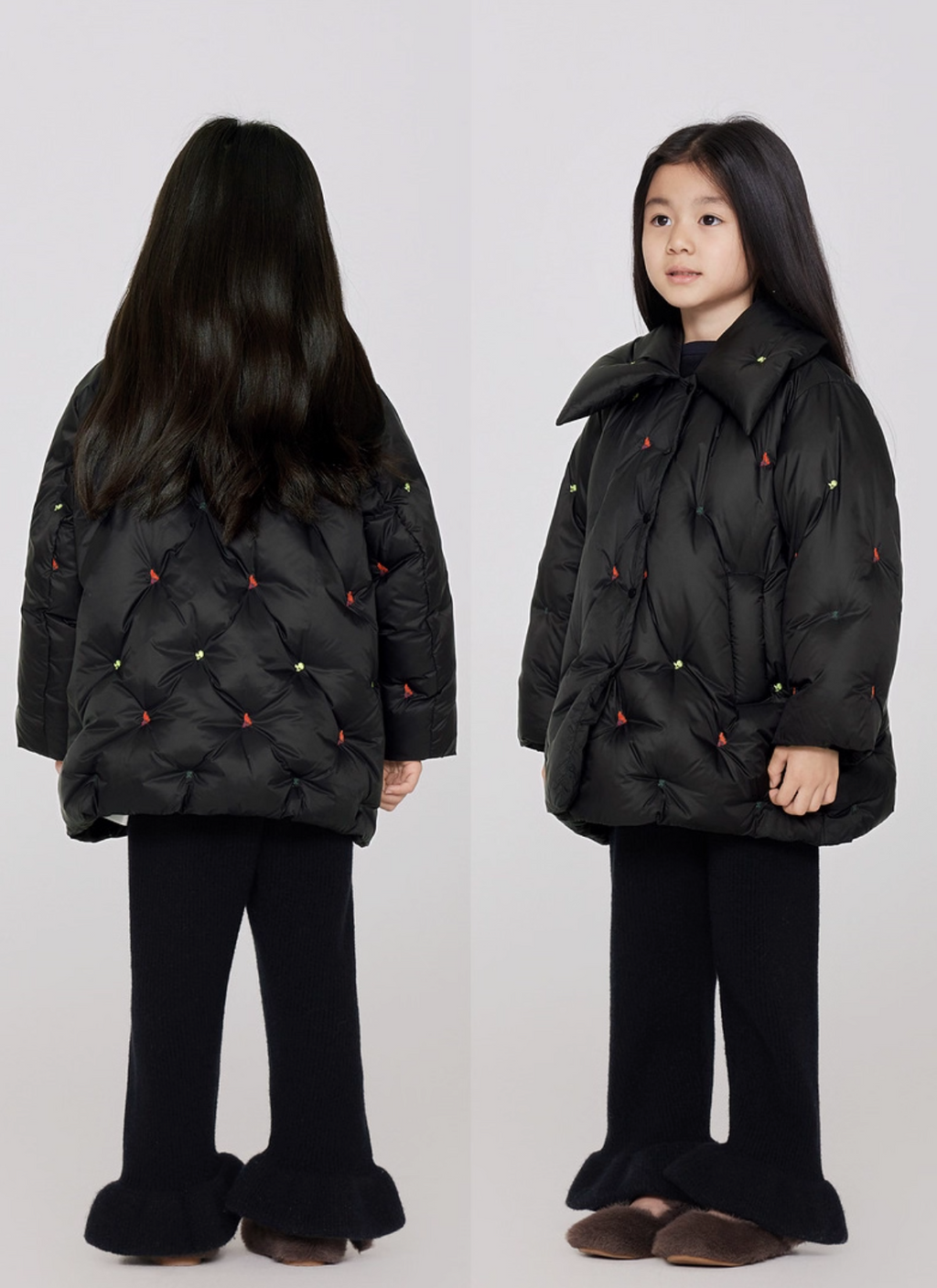 Children’s Down Coat – 90% White Duck Down, Mid-length, Turn-down Collar, Warm-keeping