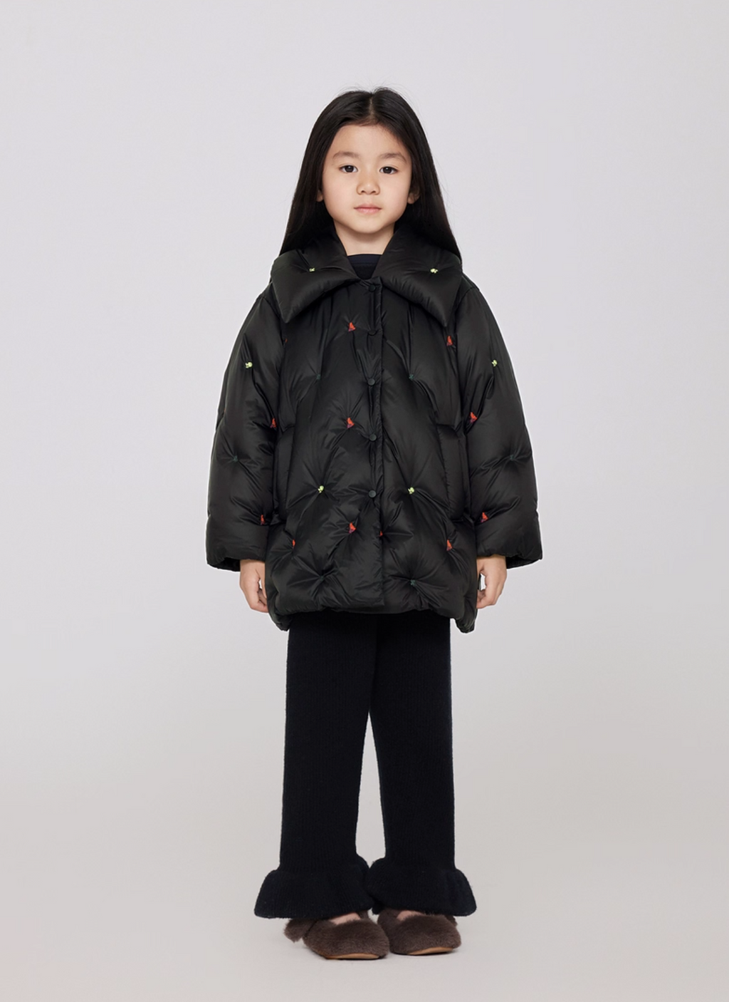 Children’s Down Coat – 90% White Duck Down, Mid-length, Turn-down Collar, Warm-keeping