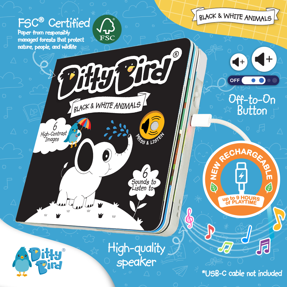 Ditty Bird: Black and White Sound book - New born - USB-C