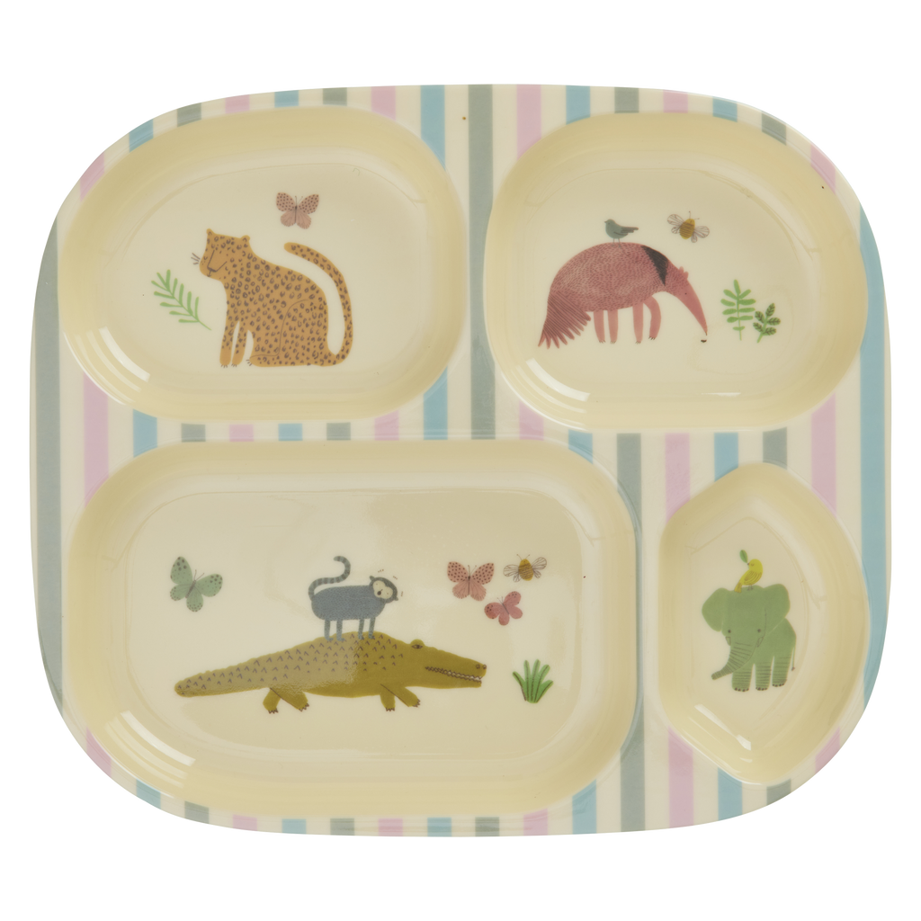 Melamine Kids 4 Room Plate - Sweet Jungle Print