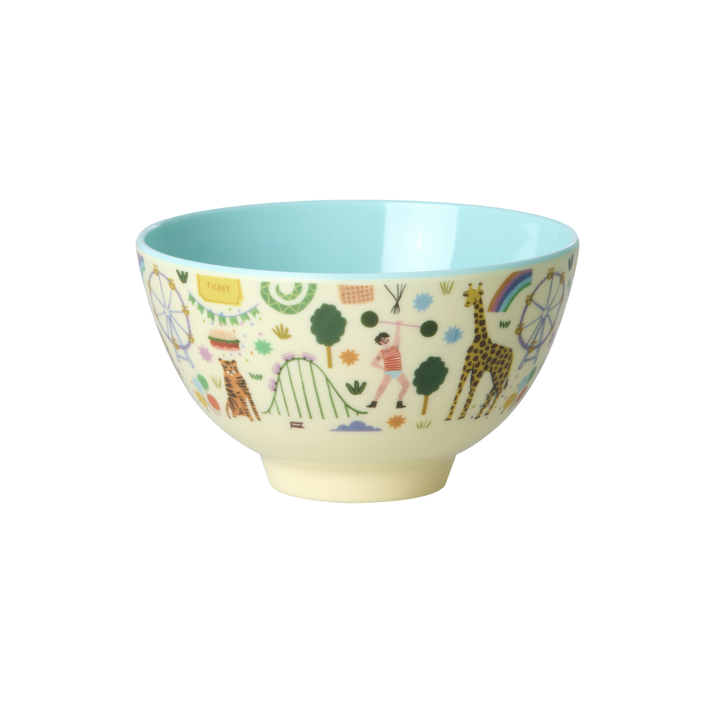 Small Melamine Bowl - Fun Fair Print - Mint- 10.1oz