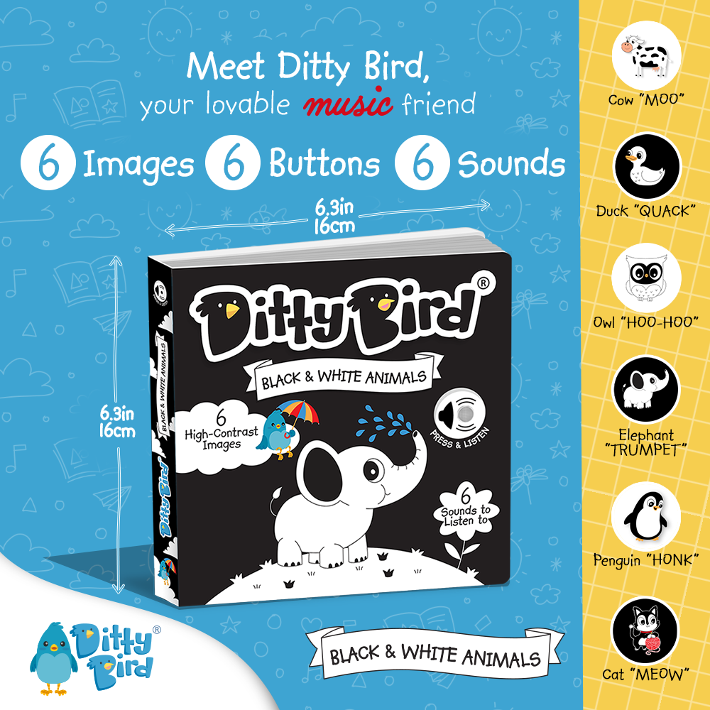 Ditty Bird: Black and White Sound book - New born - USB-C