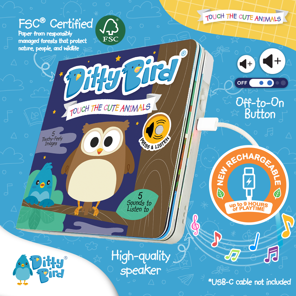 Ditty Bird First Sensory Book Montessori Cute Animals USB-C