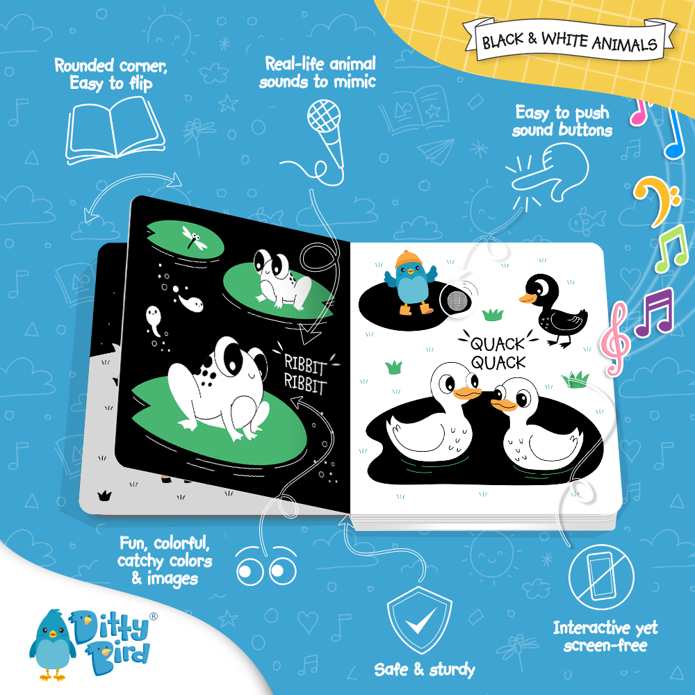 Ditty Bird: Black and White Sound book - New born - USB-C