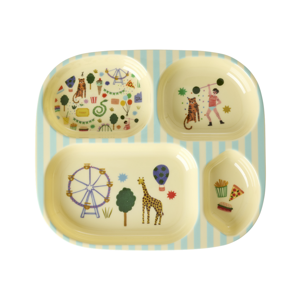Melamine Kids 4 Room Plate - Fun Fair Mint Print