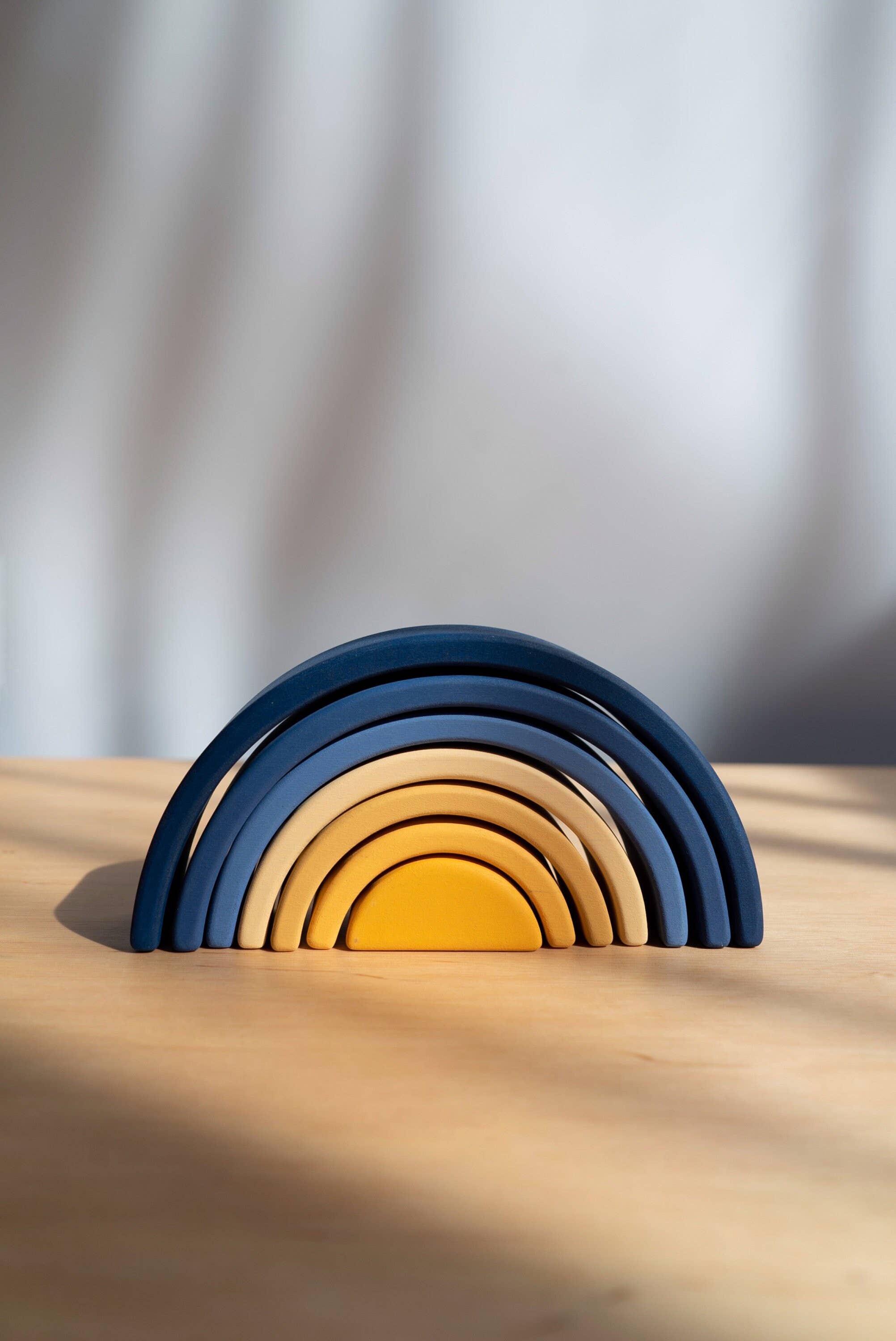 Wooden Rainbow Mini | Arch stacking Toy | Blue and Yellow