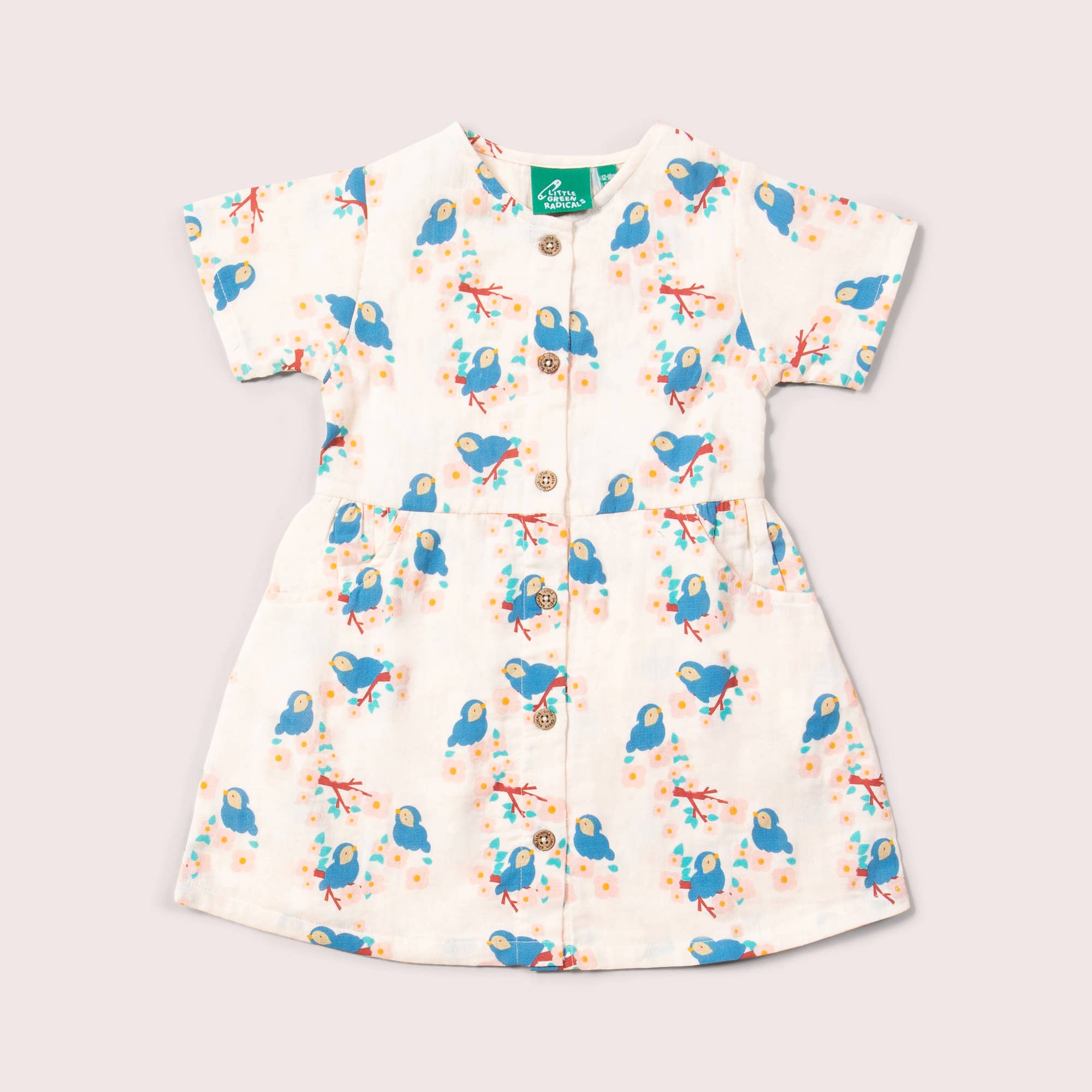 Bluebirds Button Through Short Sleeve Dress
