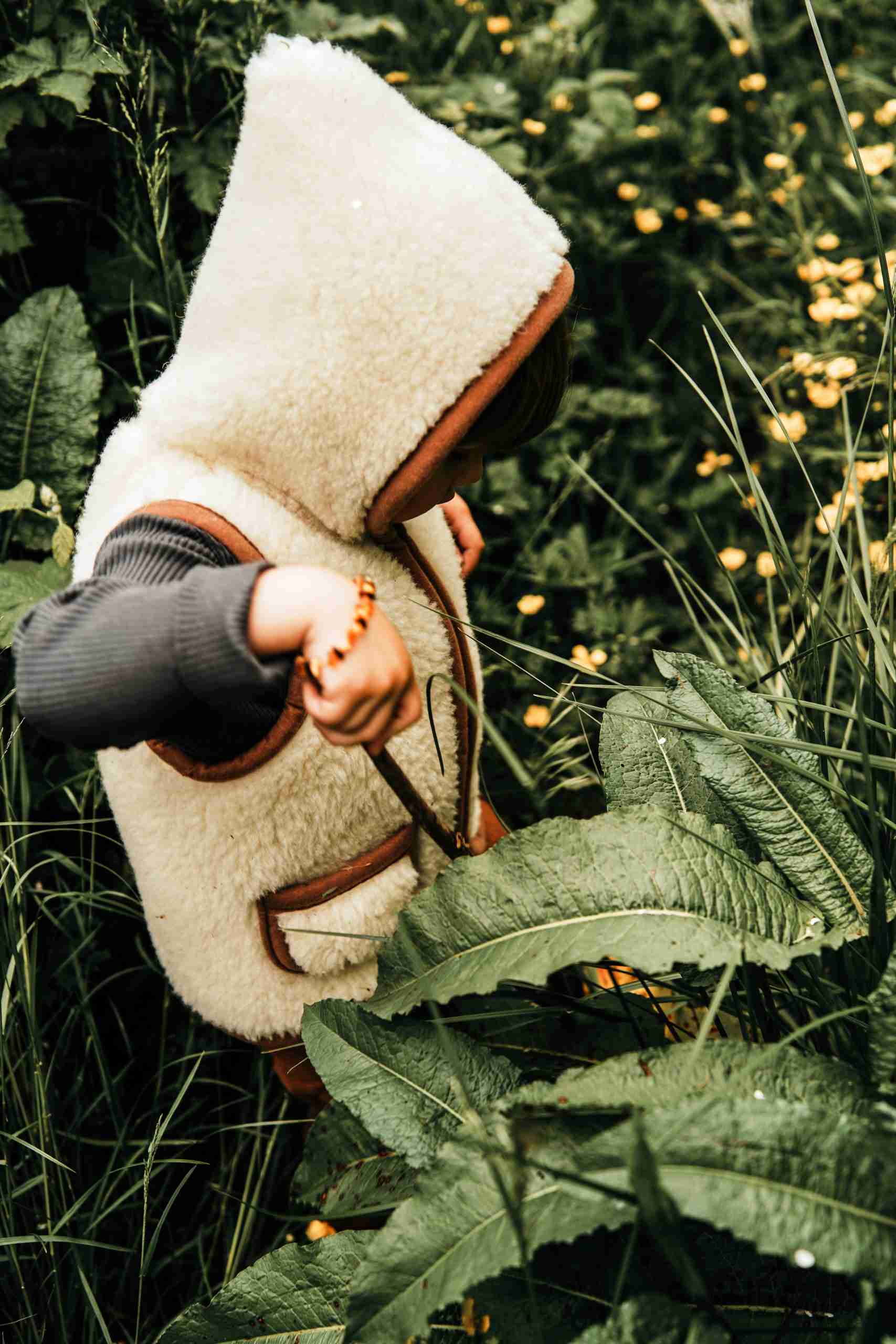 Wollen bodywarmer - Flat White met capuchon
