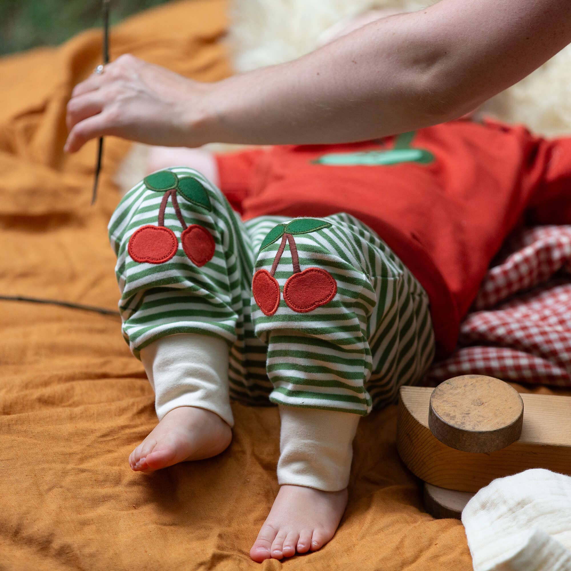 Cherry Knee Patch Striped Joggers