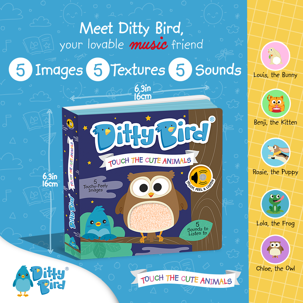 Ditty Bird First Sensory Book Montessori Cute Animals USB-C