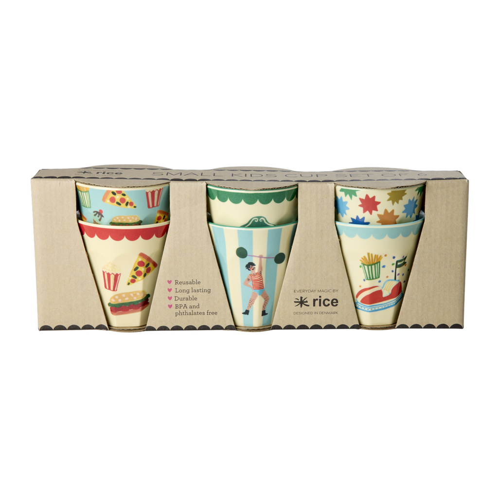 Melamine Kids Cups in Fun Fair Mint Prints - Small - 6 pcs. in Gift Box