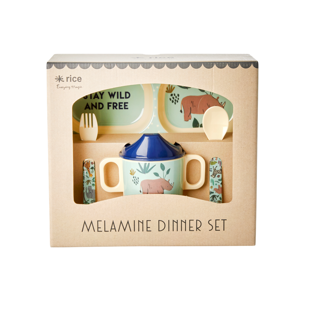 Baby Dinner Set in Gift Box Blue Jungle Animals Print 4 pcs.